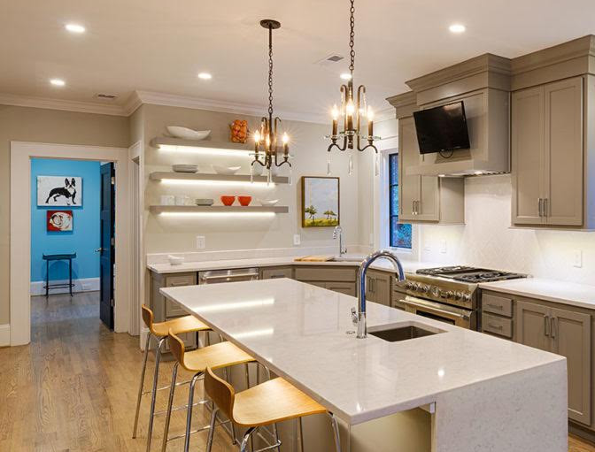 Pendant lights can be effective over an island bench